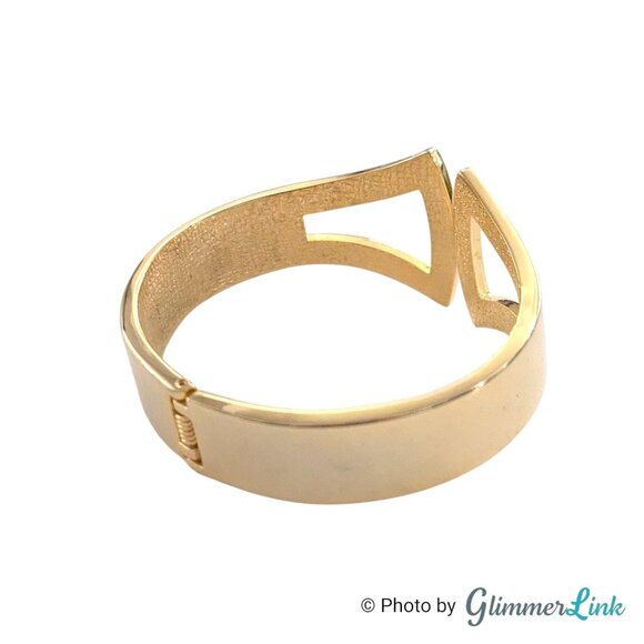 Vintage Modernist Gold Tone Statement Bracelet Geometric Hinged Bangle 6 3/4" - Picture 6 of 9